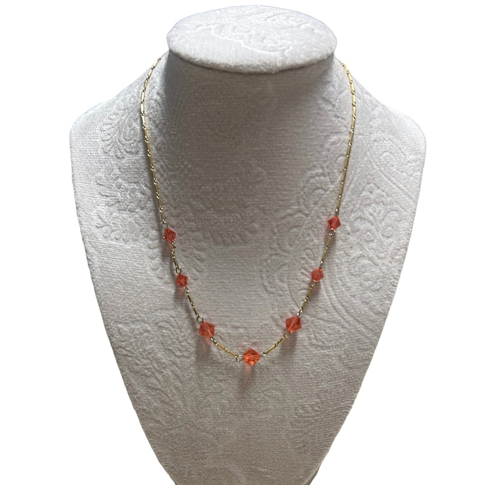 Givenchy Vintage Swarovski Crystal Beaded Necklace‎ Pink Coral